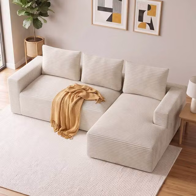 Gartistgo L-Shaped Corduroy Modular Sofa with Reversible Chaise in Beige – 1