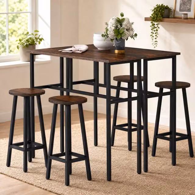STILVORA Bar Table and Chair Set with Steel Frame in Rustic Brown and Black – 1
