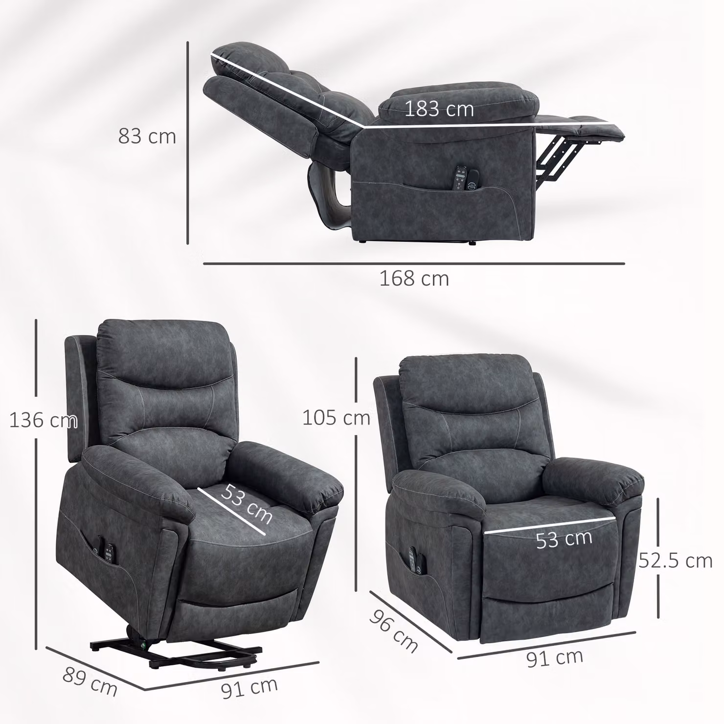 HOMCOM Grey Power Lift Recliner Chair with Vibration Massage, Heat and USB Charging Port – 3