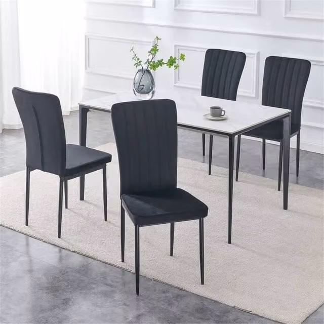 FORGEVIO Set of 4 Modern Black Velvet Upholstered Dining Chairs with Metal Legs – 1