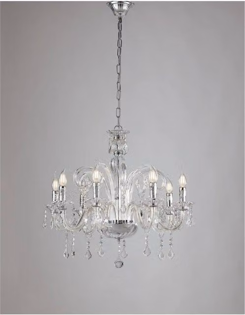 Netlighting 8 Light Modern Crystal Ceiling Chandelier in Chrome and Silver, W/D/H: 70 x 70 x 65 cm