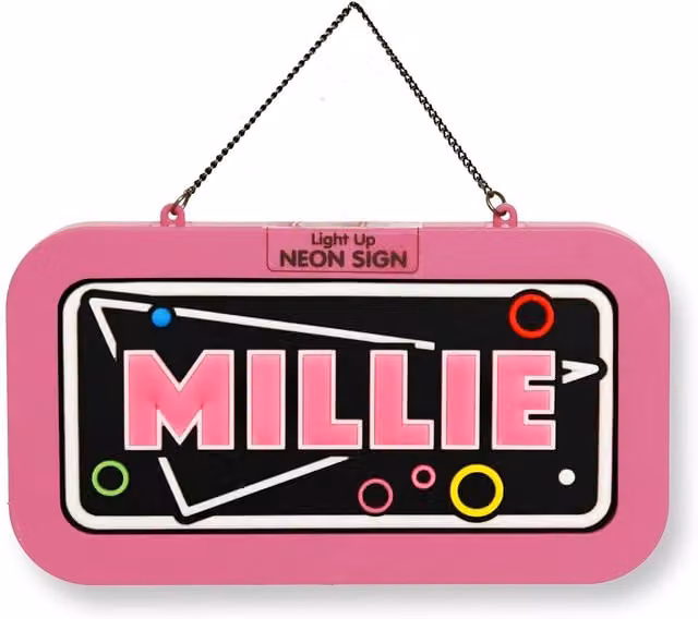 History & Heraldry Millie Pre-personalised Pink Light-Up Neon Bedroom Sign