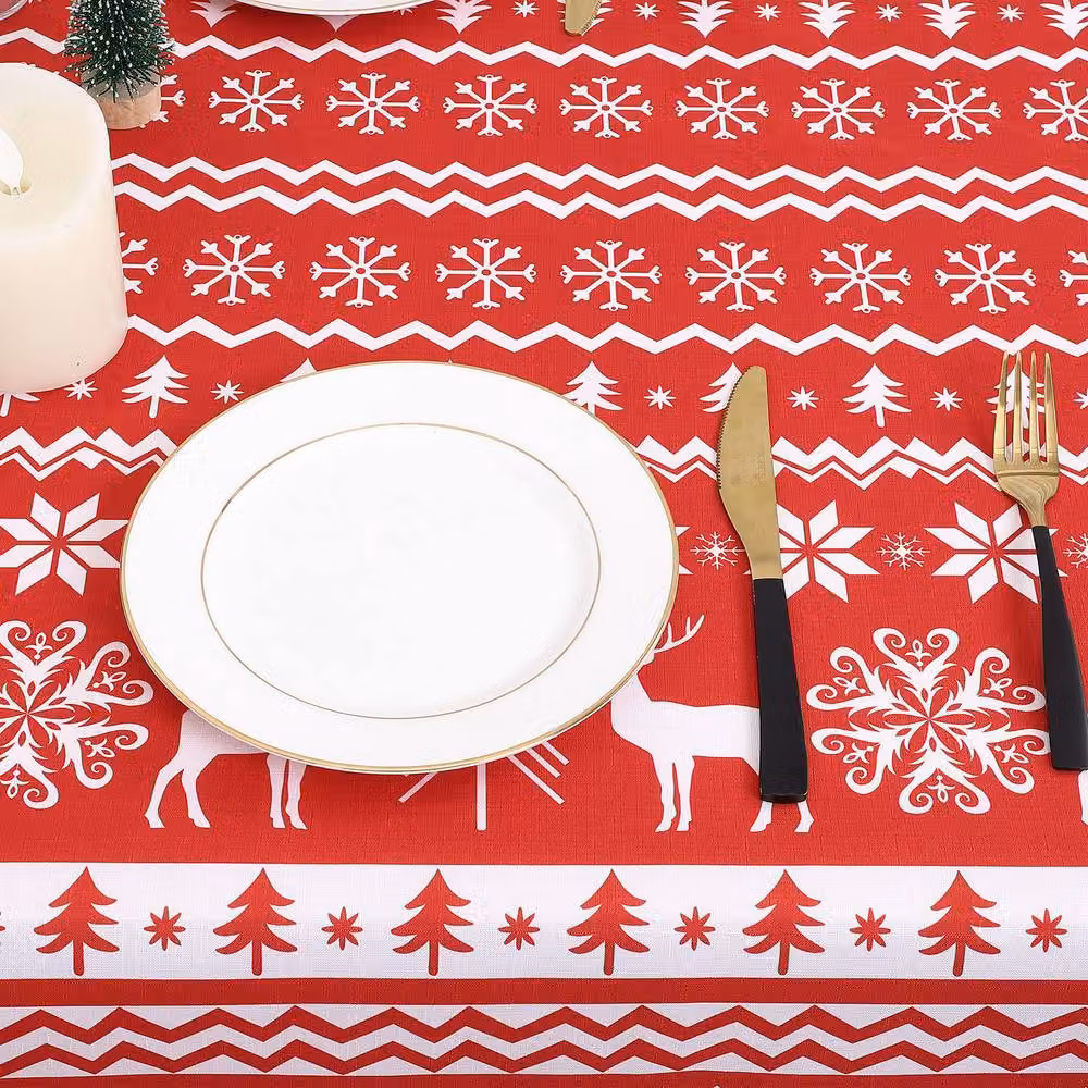 London Boutique Red Christmas Waterproof Polyester Round Tablecloth, Diameter: 152.4 cm – 5