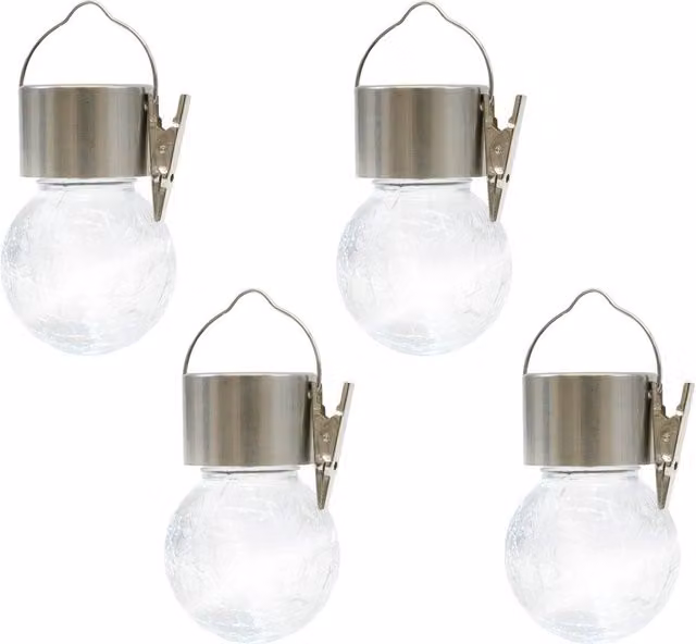 Gardenwize Pack of 4 Solar Hanging Crackle Balls with Warm White LED in Transparent