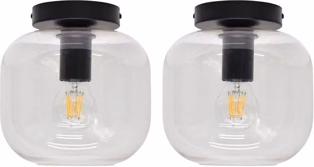 First Choice Lighting Bletch Set of 2 Modern Round Ceiling Light Fittings with Transparent Glass and Black Metal Finish – 1