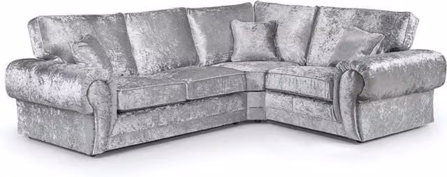 Furnishings For Less UK Chelsea Large 4 Seater L-Shape Corner Sofa in Silver Crushed Velvet