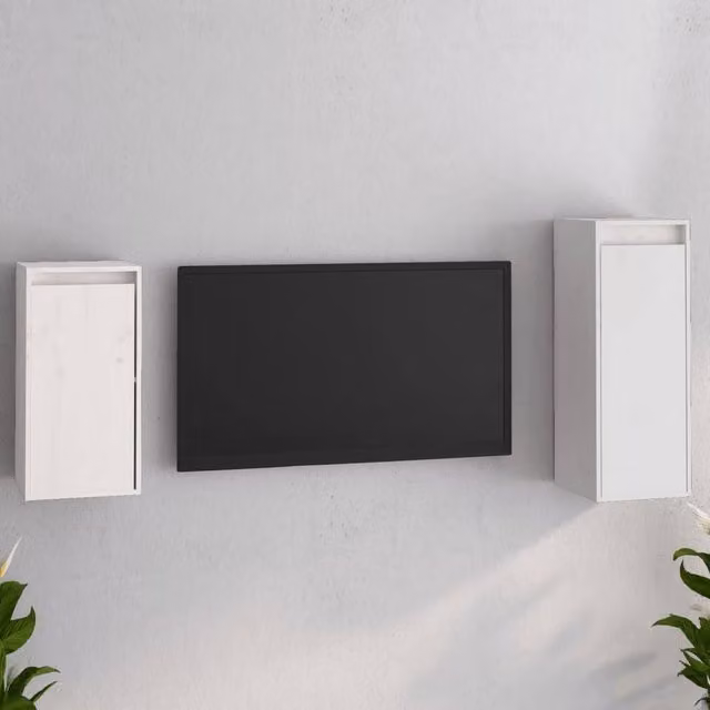 Berkfield Home Set of 2 White Solid Pine Wall Mounted TV Cabinets with Hinged Doors and Internal Shelves – 1