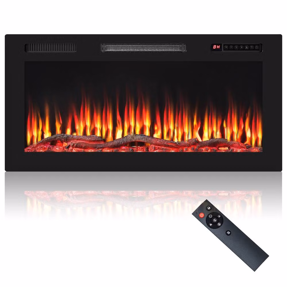 Costway Recessed 36 inch Electric Fireplace Wall Mounted Heater with Sleep Mode in Black – 2