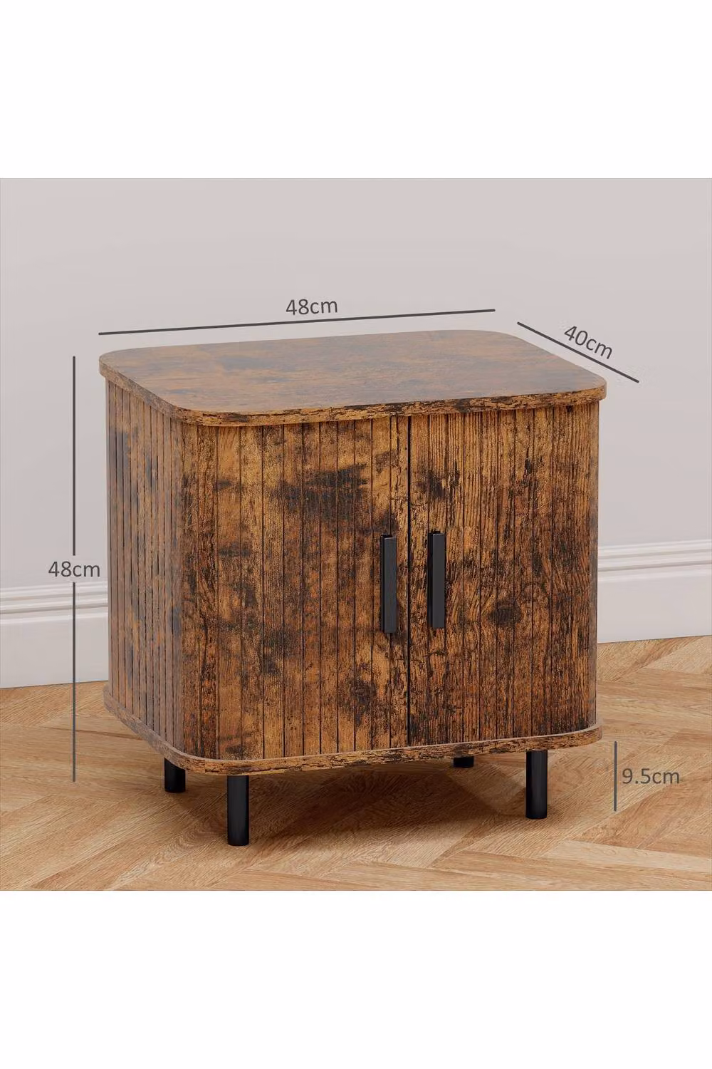 ERGOVEXA Rustic Brown Nightstand with Sliding Doors and Metal Legs, W/D/H: 40 x 30 x 48 cm