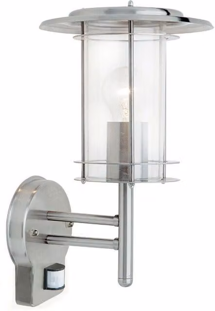 Loops Modern Stainless Steel Outdoor Wall Lantern with Motion Sensor and Timer, Silver and Transparent, IP44