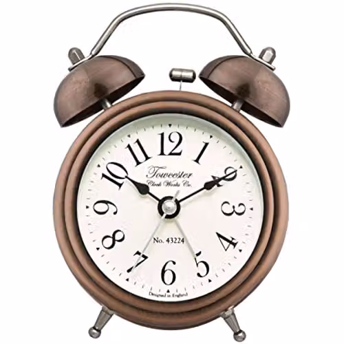 Acctim Pembridge Double Bell Analog Tabletop Alarm Clock in Antique Brass