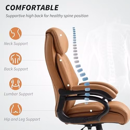 HOMCOM Executive Office Chair in Brown Synthetic Leather with Armrests and Castors – 4