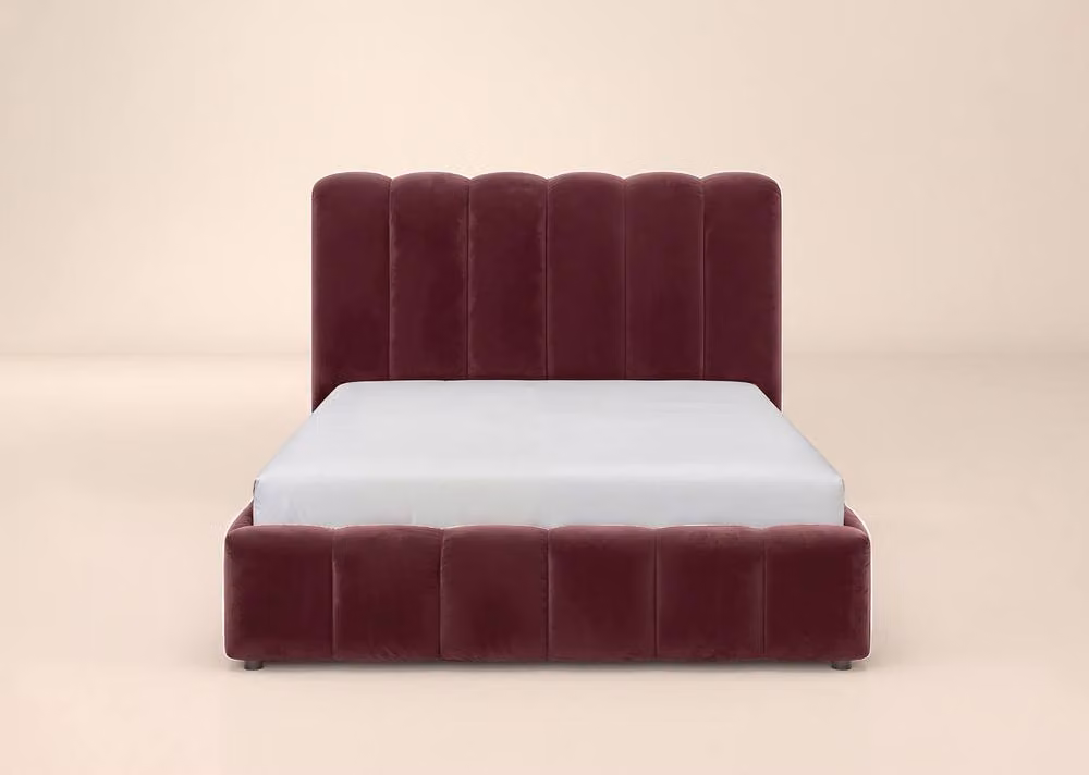 Solace+Co Emilie Ribbed Ottoman Bed in Red Velvet, W/D/H: 180 x 200 cm – 4