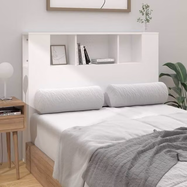 Berkfield Home White Headboard Cabinet with Integrated Bedside Shelf, W/D/H: 120 x 18.5 x 104.5 cm