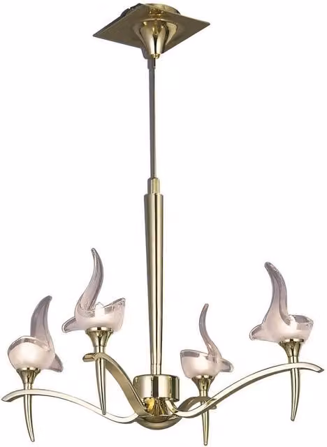 Netlighting Viena Telescopic Round Pendant Light with 4 G9 Glass Shades in Polished Brass and Yellow