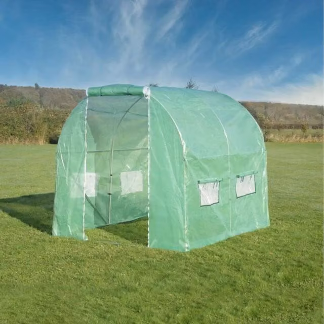 New Leaf Primrose Green Polytunnel with Galvanised Steel Frame and Reinforced Plastic Cover, W/D/H: 250 x 200 x 250 cm
