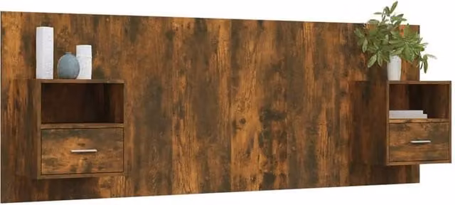 Berkfield Home Classic Bed Headboard with Integrated Nightstand Cabinets in Smoked Oak Brown, W/D/H: 120 x 32.5 x 80 cm – 1