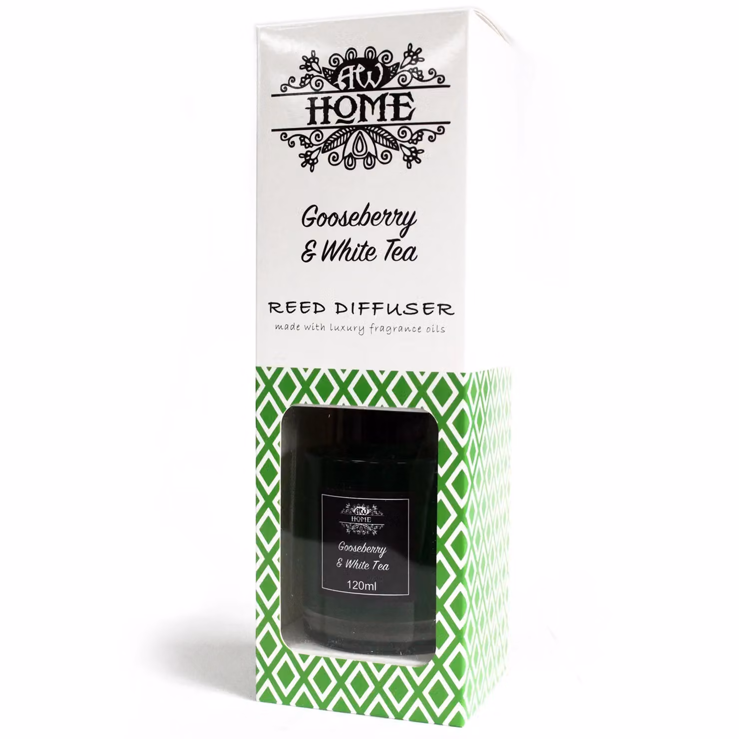 KDMD Gooseberry and White Tea Reed Diffuser, 120ml, Green and White – 2