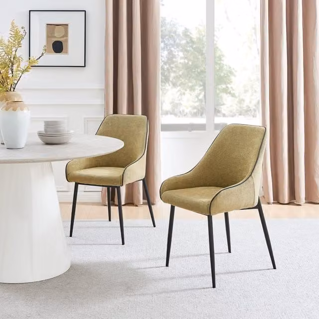 FurnitureboxUK Beaumont Dining Chairs Set of 2 in Green with Black Metal Legs