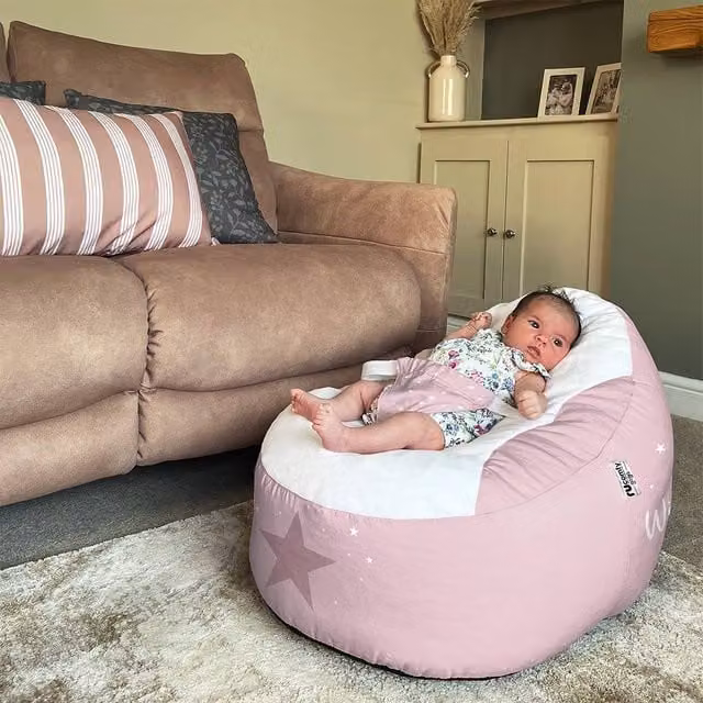 rucomfy Wish Upon a Star Gaga Baby Bean Bag in Baby Pink with Floral Design and Removable Water Repellent Cover – 1