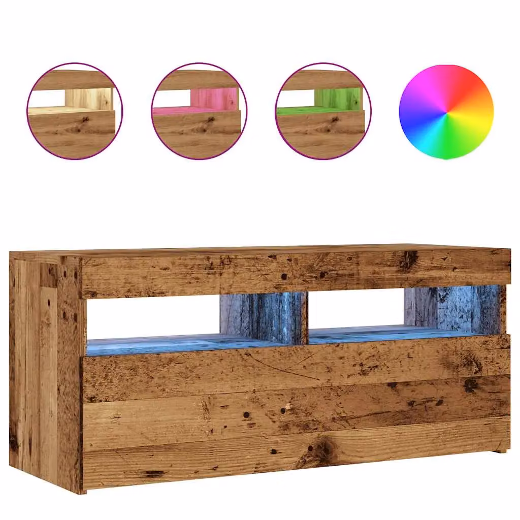 Berkfield Home Modern TV Cabinet with Integrated LED Lights in Brown, W/D/H: 90 x 35 x 40 cm – 2