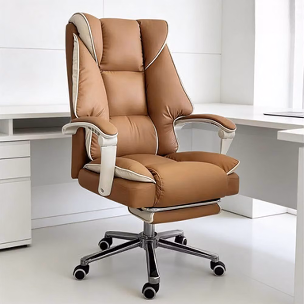 Ventryn Executive Swivel Office Chair in Brown Synthetic Leather with Headrest and Height Adjustment – 4