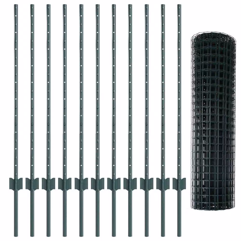 Berkfield Home Euro Fence with 11 U-Profile Posts, Green Powder-Coated Steel, W: 25 m, H: 1 m – 3
