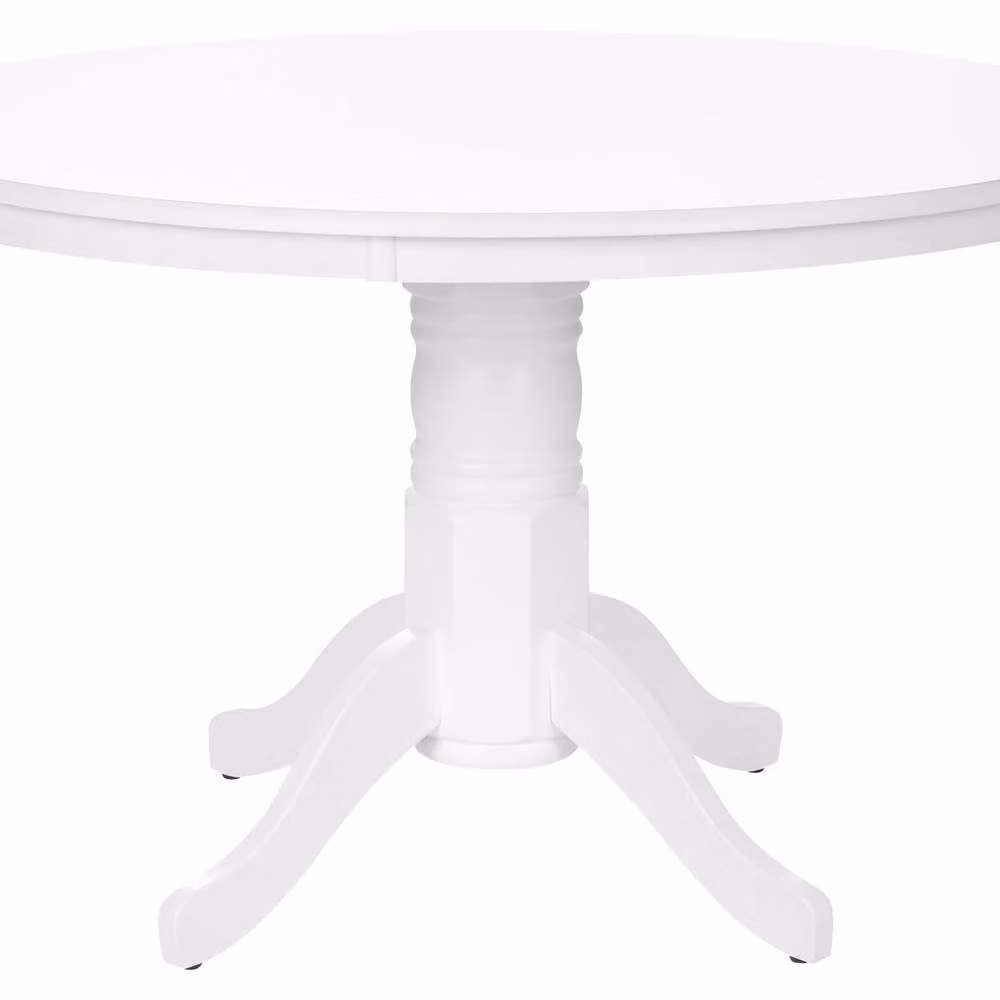Wyld and Coco White Rubberwood Round Dining Table with Pedestal Base, Diameter: 120 cm, Height: 75 cm – 2