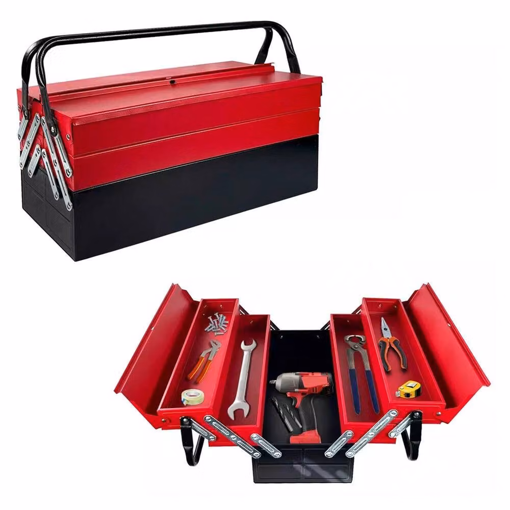 VOGREX Heavy Duty Metal Cantilever Tool Box with 3 Tiers and 5 Trays in Red and Multicolour – 3