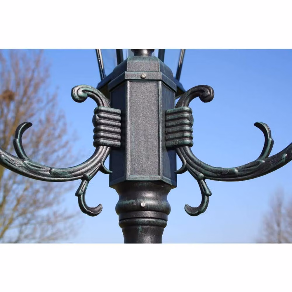 Berkfield Home 2-Arm Garden Light Post in Dark Green and Black Aluminium, Height: 230 cm – 3