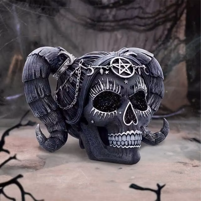 Nemesis Now Solve and Coagula Baphomet Doll Skull in Black, Grey and Silver, Height: 20.5 cm