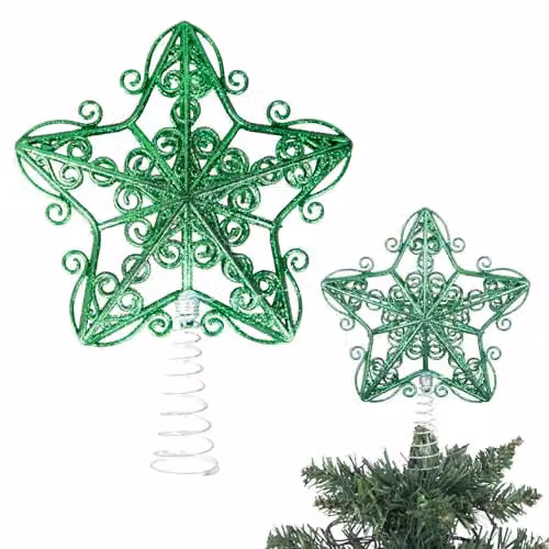 Shatchi Green Glitter Star Christmas Tree Topper, 14.5 cm