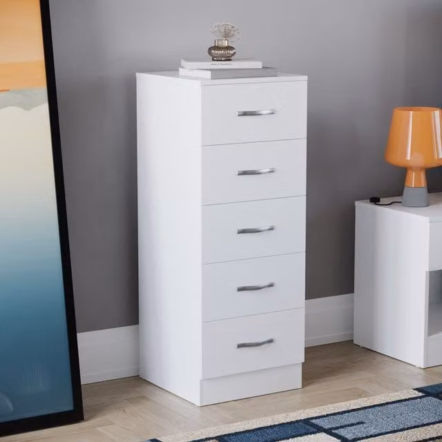 Vida Designs Riano 5 Drawer Narrow Chest of Drawers in White