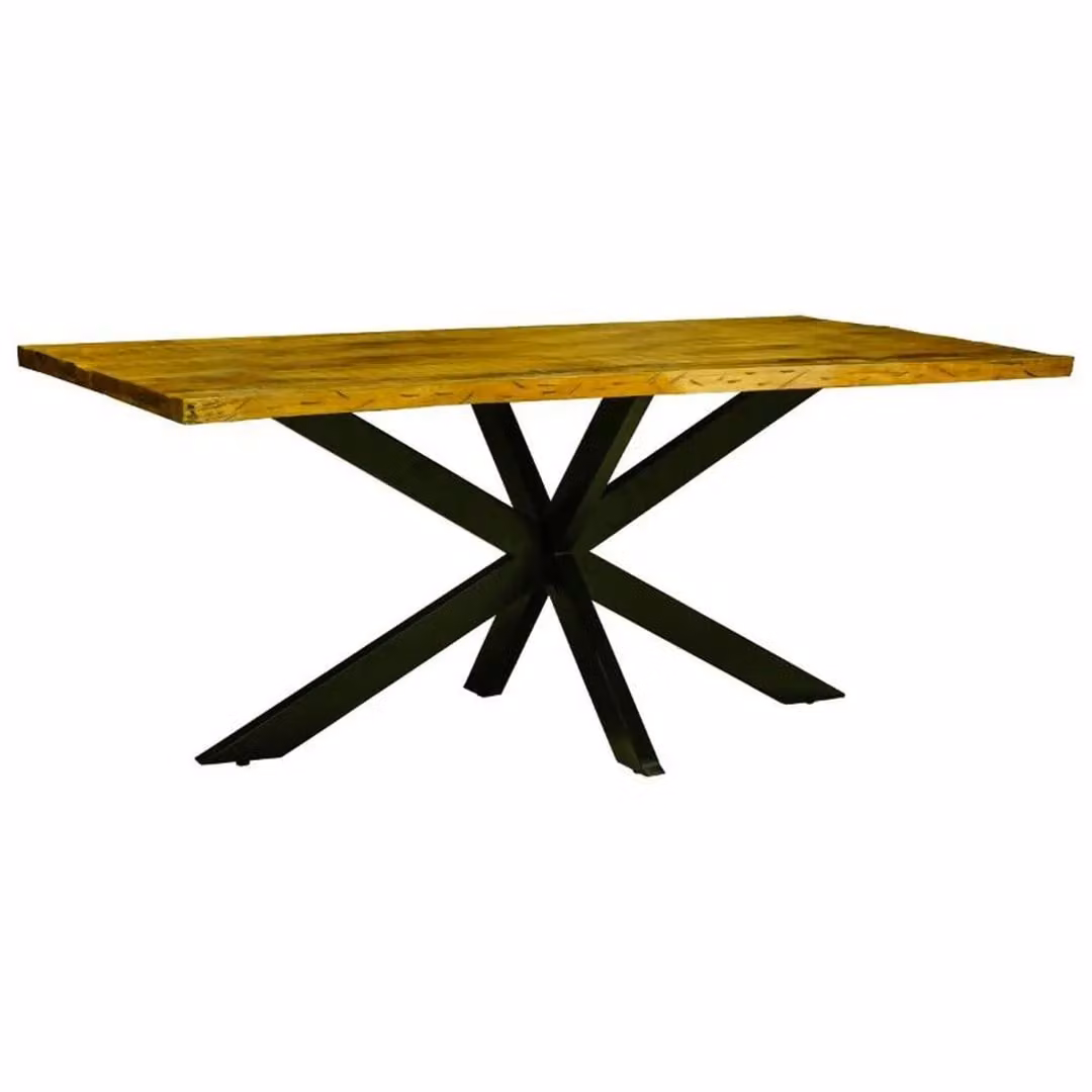 Jaipur Furniture Ltd Kerela Artificial Edge Spider Leg Dining Table in Brown Mango Wood and Black Iron, W200 x D100 x H76 cm – 2