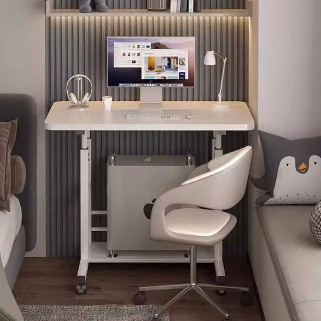 EONLION Height Adjustable Manual Crank Computer Desk in White, Width: 100 cm