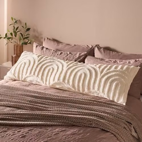 OHS Tufted Arches Bolster Pillow for Maternity Support and Side Sleepers, Cream/Beige, W: 135 cm, D: 45 cm – 1