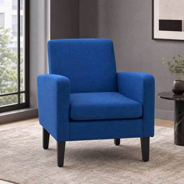 STILVORA Blue Fabric Lounge Chair with Solid Rubberwood Frame and Armrests – 1