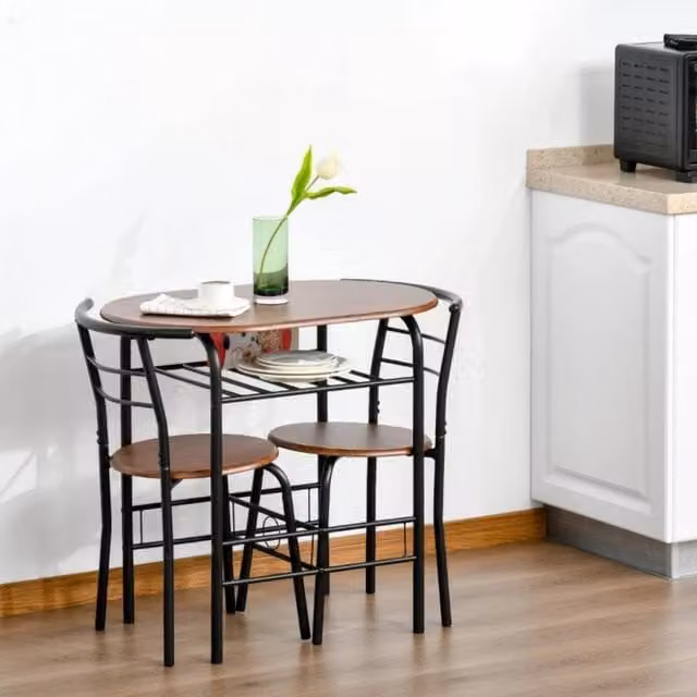 Kelvenix Kitchen Small Table and 2 Chairs Set in Brown