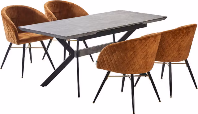 Life Interiors Vittorio Blaze LUX Mid-Century Extendable Rectangular Dining Set with Ceramic Table and 6 Chairs in Yellow and Red