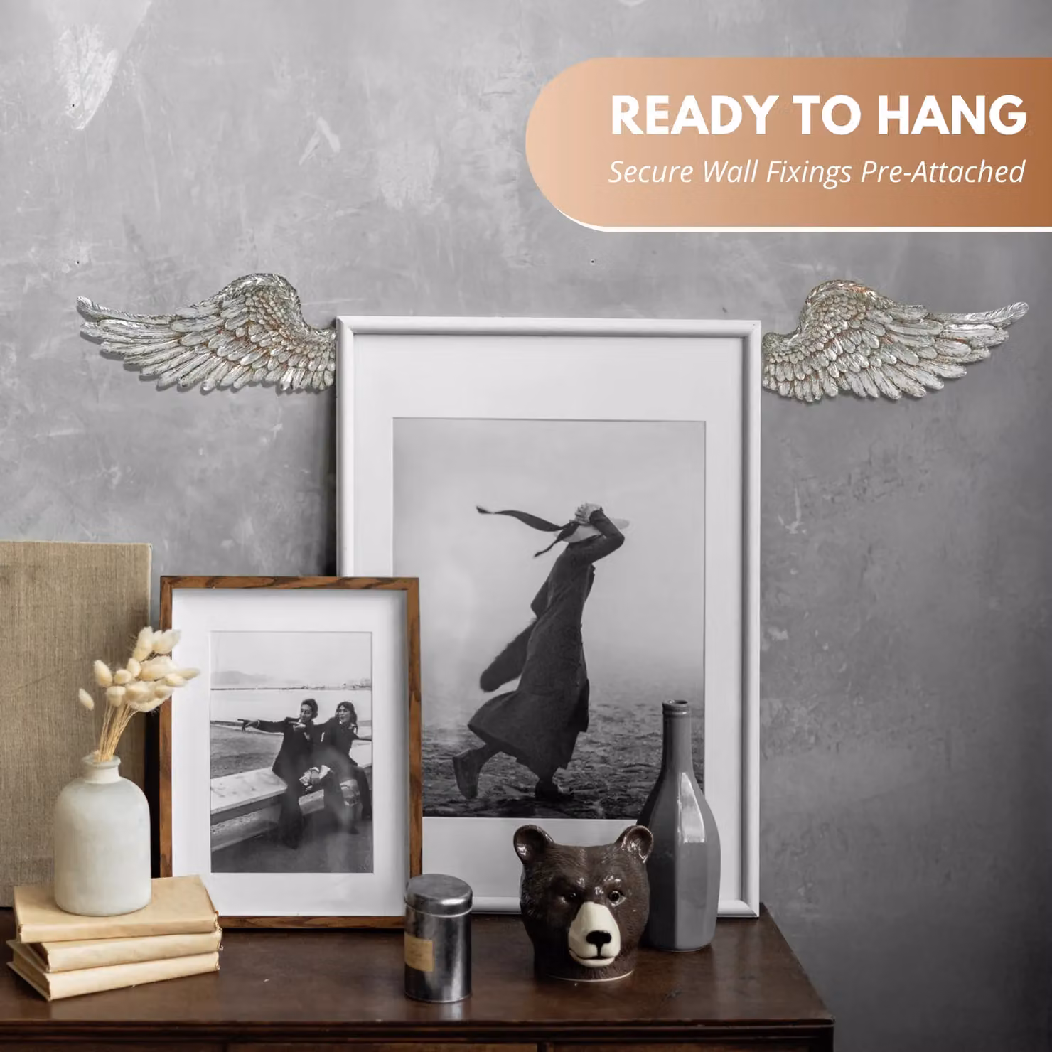 Marco Paul Silver Angel Wings Wall Ornament, 2 Piece Set – 6