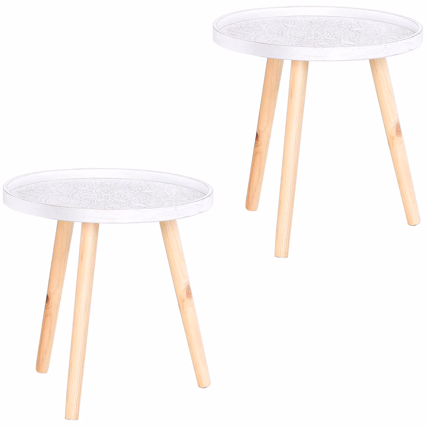HOMCOM Round Bedside Table with Solid Wood Legs in White – 2