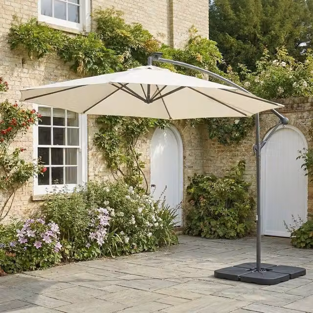 Home Garden Direct SYROS Parasol with LED Lamps in Cream/Beige, W: 300 cm, H: 252 cm – 1