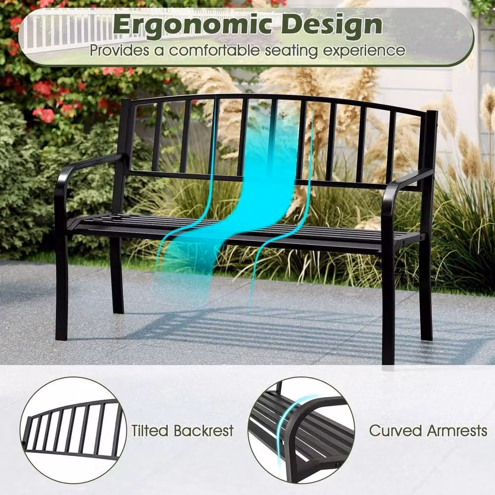 Kelvenix Modern Metal Garden Bench in Matt Black, Width: 127 cm – 5