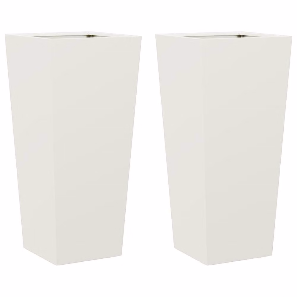 Berkfield Steel Garden Planter Tubs in White, 2 Pack, W/D/H: 35 x 35 x 75 cm – 2