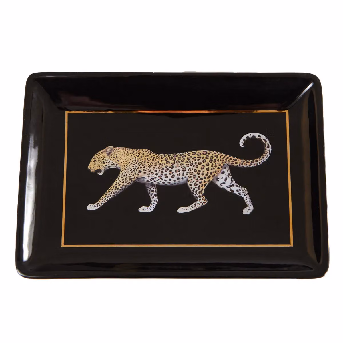 Orsina Leo Rectangular Ceramic Stoneware Tray in Black, Brown and Gold – 7