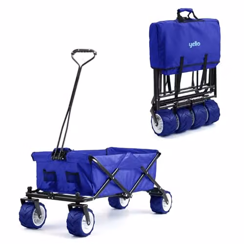 Yello 100L Festival Trolley on Wheels, Folding Portable Camping Wagon in Blue, W/D/H: 122 x 50 x 50 cm