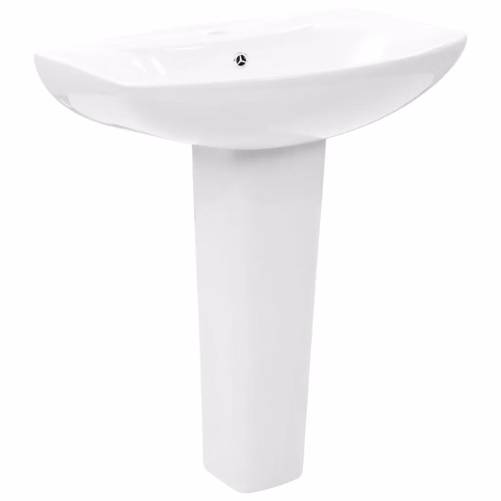 Berkfield Home Freestanding Ceramic Basin with Pedestal, White, W: 65.0 cm, D: 52.0 cm, H: 20.0 cm – 2