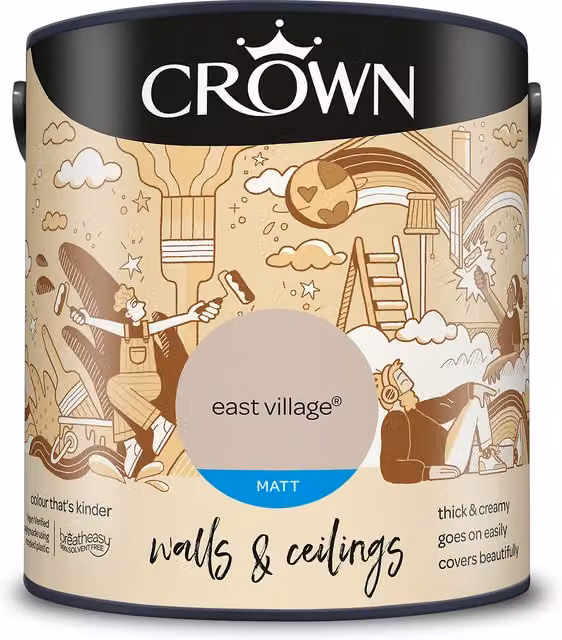 Crown Matt Breatheasy Emulsion Paint in East Village Beige and Brown