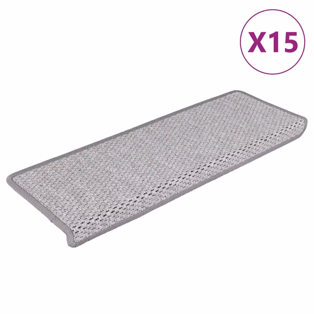 Berkfield Home Self-adhesive Sisal-Look Stair Mats, 15 Pieces, Beige, W: 65 cm, D: 21 cm, H: 4 cm – 2