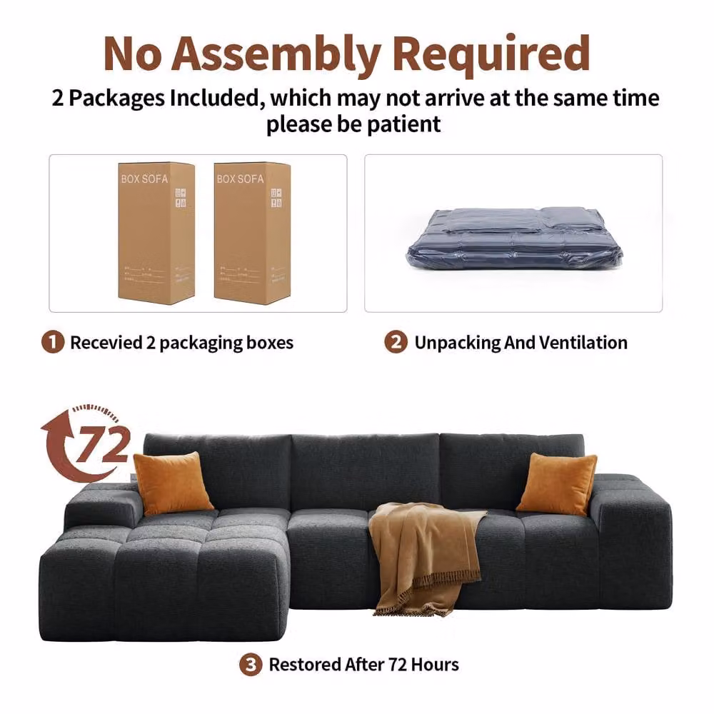 STILVORA L-Shaped Left-Facing Sofa in Black Chenille Fabric – 4